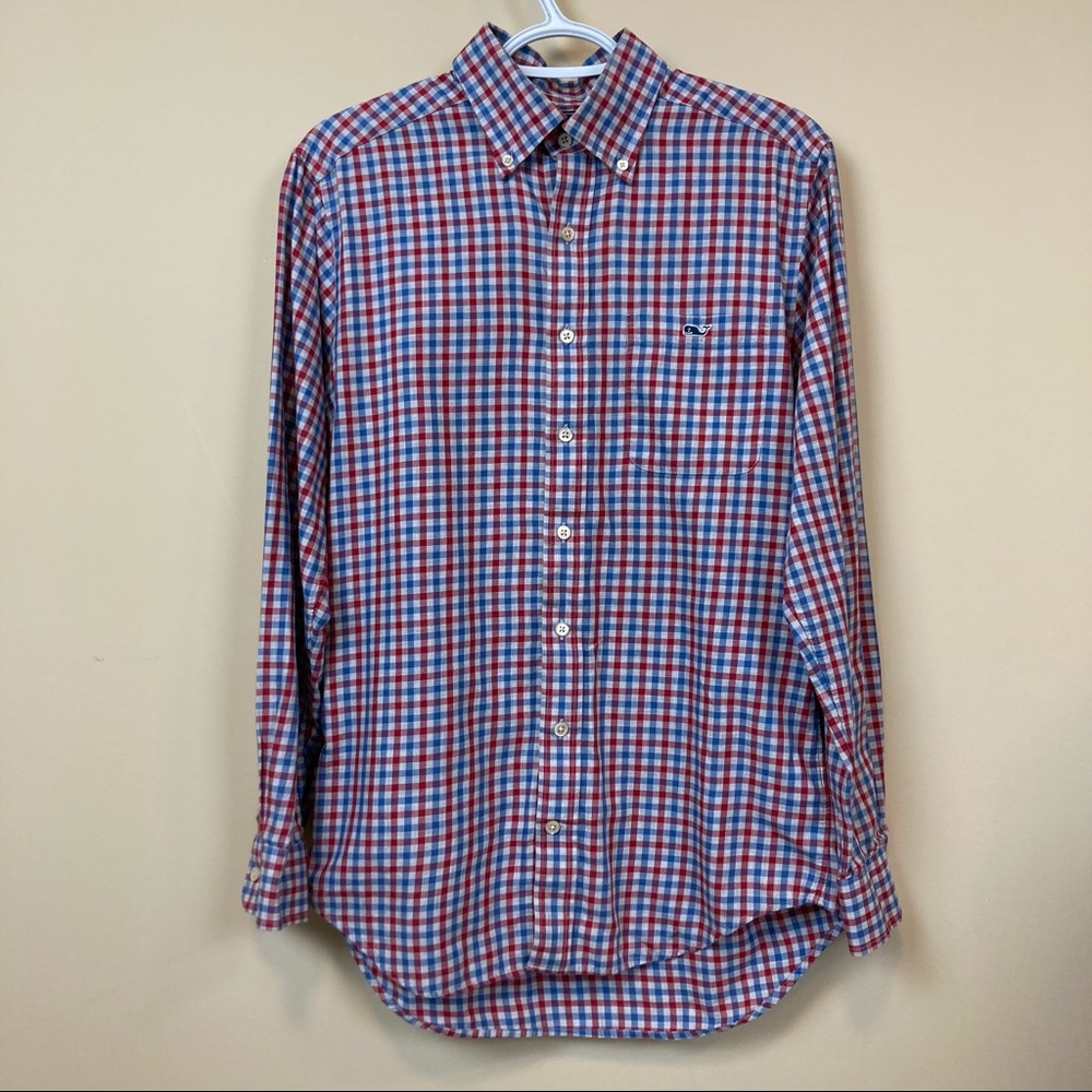 Vineyard Vines Red and Blue Plaid Casual Button Down Shirt, size Small